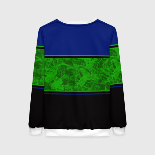 Женский свитшот 3D с принтом Синие неоновые зеленые мраморные и черные полосы, вид сзади #1