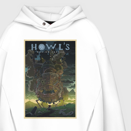 Мужское худи Oversize хлопок Howl`s castle poster, цвет белый - фото 4