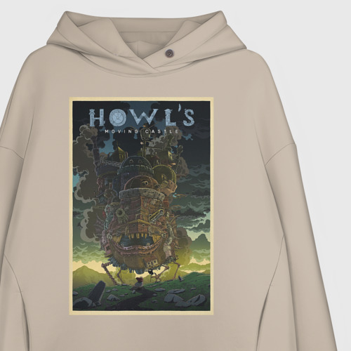 Женское худи Oversize хлопок Howl`s castle poster, цвет миндальный - фото 3