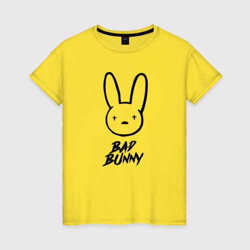 Женская футболка хлопок с принтом Bad bunny logo, вид спереди #2