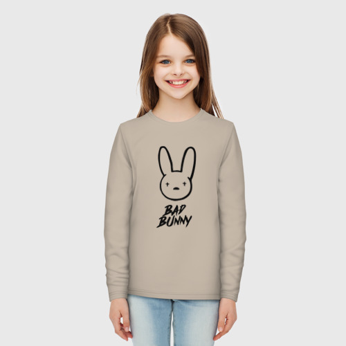 Детский лонгслив хлопок с принтом Bad bunny logo, вид сбоку #3