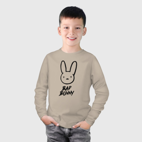 Детский лонгслив хлопок с принтом Bad bunny logo, фото на моделе #1