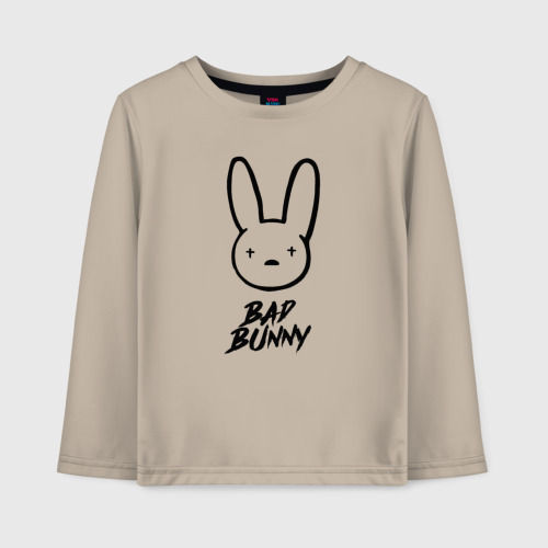 Детский лонгслив хлопок с принтом Bad bunny logo, вид спереди #2