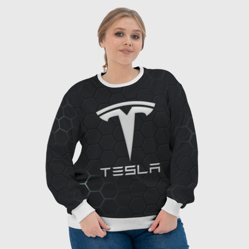 Женский свитшот 3D Tesla логотип - матовое стекло, цвет 3D печать - фото 6