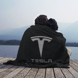 Плед с принтом Tesla логотип - матовое стекло для любого человека, вид спереди №3. Цвет основы: 3d (велсофт)