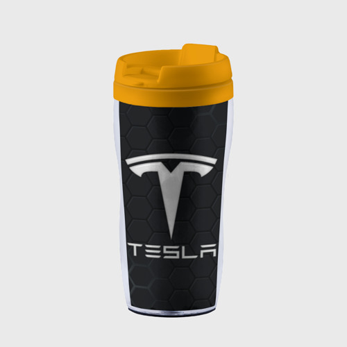 Термокружка-непроливайка Tesla логотип - матовое стекло, цвет желтый