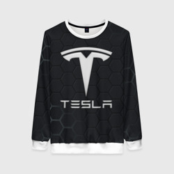 Женский свитшот 3D Tesla логотип - матовое стекло