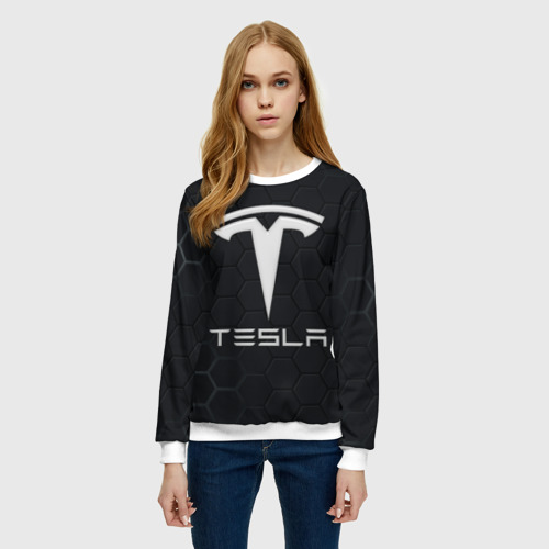 Женский свитшот 3D Tesla логотип - матовое стекло, цвет 3D печать - фото 3