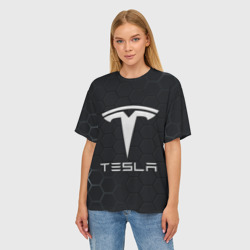 Женская футболка oversize 3D Tesla логотип - матовое стекло - фото 2