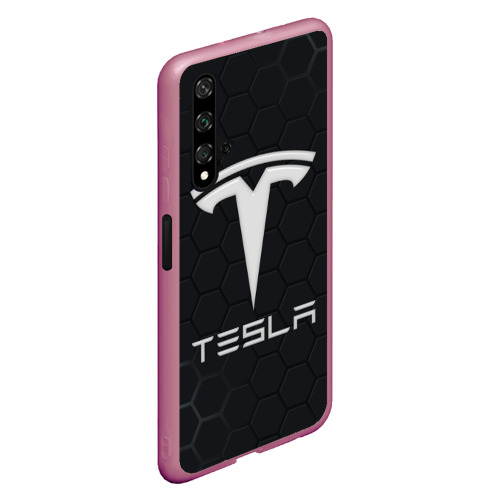 Чехол для Honor 20 Tesla логотип - матовое стекло, цвет малиновый - фото 3