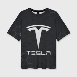 Женская футболка oversize 3D Tesla логотип - матовое стекло