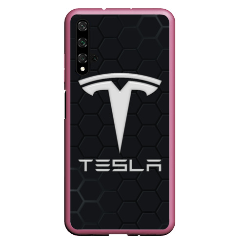 Чехол для Honor 20 Tesla логотип - матовое стекло, цвет малиновый