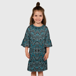 Детское платье 3D Синий , белый орнамент на черном - фото 2