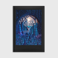 Ежедневник Объемная иллюстрация из бумаги лес и олень на синем фоне
