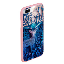 Чехол для iPhone 7Plus/8 Plus матовый Объемная иллюстрация из бумаги лес и олень на синем фоне - фото 2
