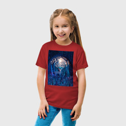 Детская футболка хлопок Объемная иллюстрация из бумаги лес и олень на синем фоне - фото 2