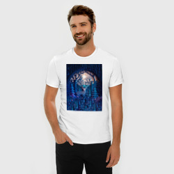 Мужская футболка хлопок Slim Объемная иллюстрация из бумаги лес и олень на синем фоне - фото 2