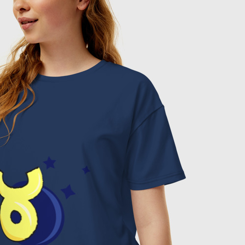 Женская футболка хлопок Oversize с принтом Знак Телец, фото на моделе #1