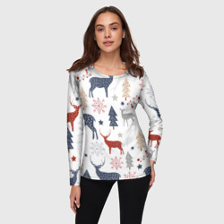Женский лонгслив 3D Олени в новогоднем лесу - фото 2