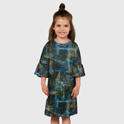 Детское платье 3D Синий и коричневый абстрактный гранжевый - фото 2