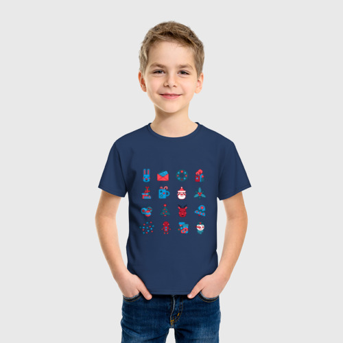 Детская футболка хлопок Новогодние символы минимализм, цвет темно-синий - фото 3
