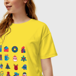 Женская футболка хлопок Oversize Новогодние символы минимализм - фото 2