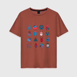 Женская футболка хлопок Oversize Новогодние символы минимализм