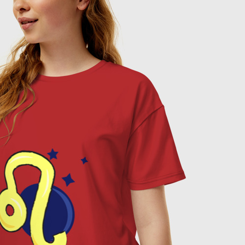 Женская футболка хлопок Oversize с принтом Знак Лев, фото на моделе #1