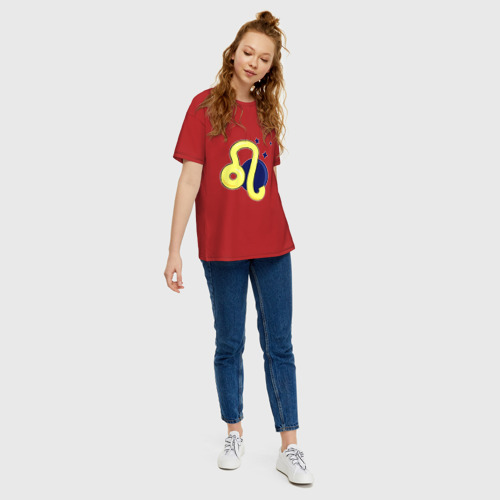 Женская футболка хлопок Oversize с принтом Знак Лев, вид сбоку #3
