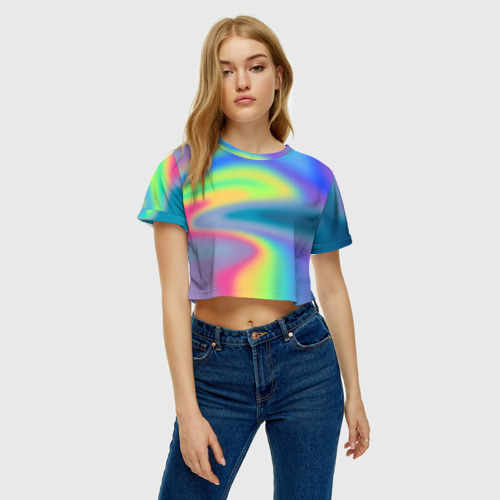 Женская футболка Crop-top 3D Разноцветные абстрактные полосы под стеклом, цвет 3D печать - фото 4