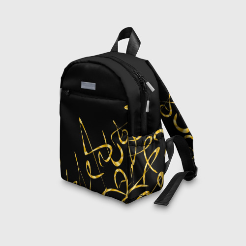 Детский рюкзак 3D с принтом Золотая каллиграфия на черном фоне, вид сбоку #3