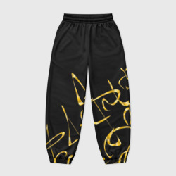 Женские джоггеры оверсайз 3D Золотая каллиграфия на черном фоне