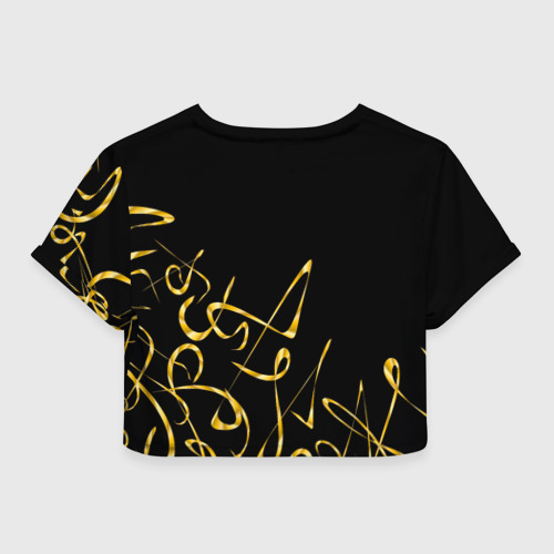 Женская футболка Crop-top 3D Золотая каллиграфия на черном фоне, цвет 3D печать - фото 2