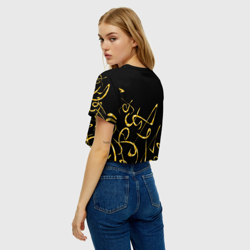 Женская футболка Crop-top 3D Золотая каллиграфия на черном фоне, цвет 3D печать - фото 5