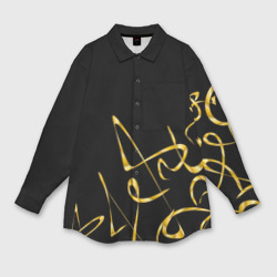 Женская рубашка oversize 3D Золотая каллиграфия на черном фоне