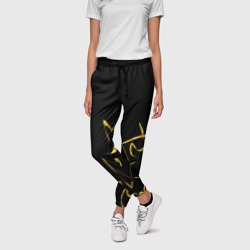 Женские брюки 3D Золотая каллиграфия на черном фоне - фото 2