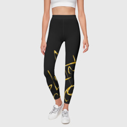 Леггинсы 3D Золотая каллиграфия на черном фоне - фото 2