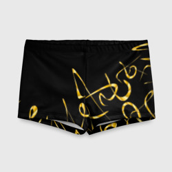 Детские купальные плавки 3D Золотая каллиграфия на черном фоне