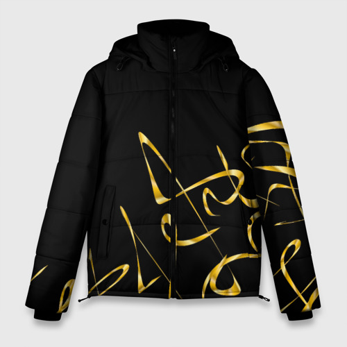 Мужская зимняя куртка 3D Золотая каллиграфия на черном фоне, цвет светло-серый