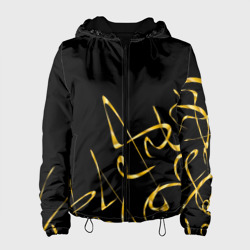 Женская куртка 3D Золотая каллиграфия на черном фоне