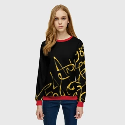 Женский свитшот 3D Золотая каллиграфия на черном фоне - фото 2