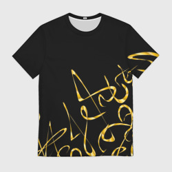 Мужская футболка 3D Золотая каллиграфия на черном фоне