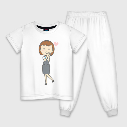 Детская пижама хлопок с принтом Офисная леди влюблена, вид спереди #2