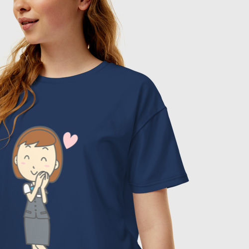 Женская футболка хлопок Oversize с принтом Офисная леди влюблена, фото на моделе #1