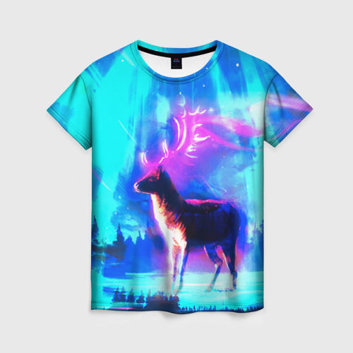 Женская футболка 3D с принтом Благородный олень, вид спереди #2