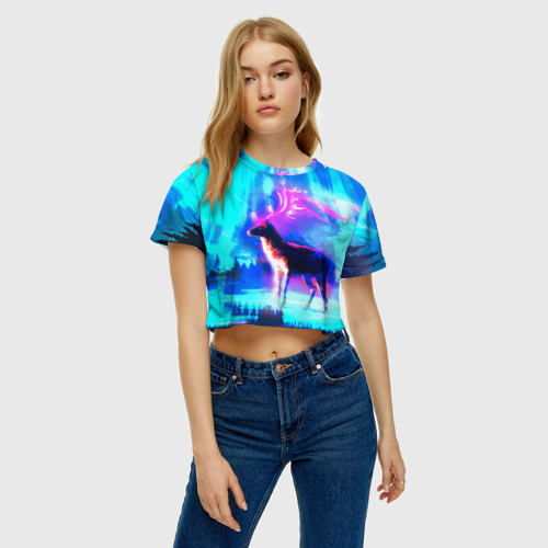 Женская футболка Crop-top 3D Благородный олень, цвет 3D печать - фото 3