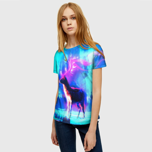Женская футболка 3D с принтом Благородный олень, фото на моделе #1