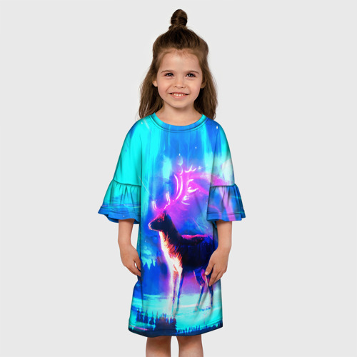 Детское платье 3D с принтом Благородный олень, вид сбоку #3