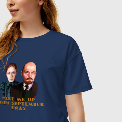 Женская футболка хлопок Oversize с принтом Wake Me Up Lenin, фото на моделе #1