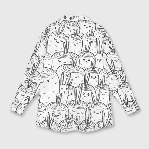Женская рубашка oversize 3D с принтом Раскраска кролики в морковном поле, вид сзади #1